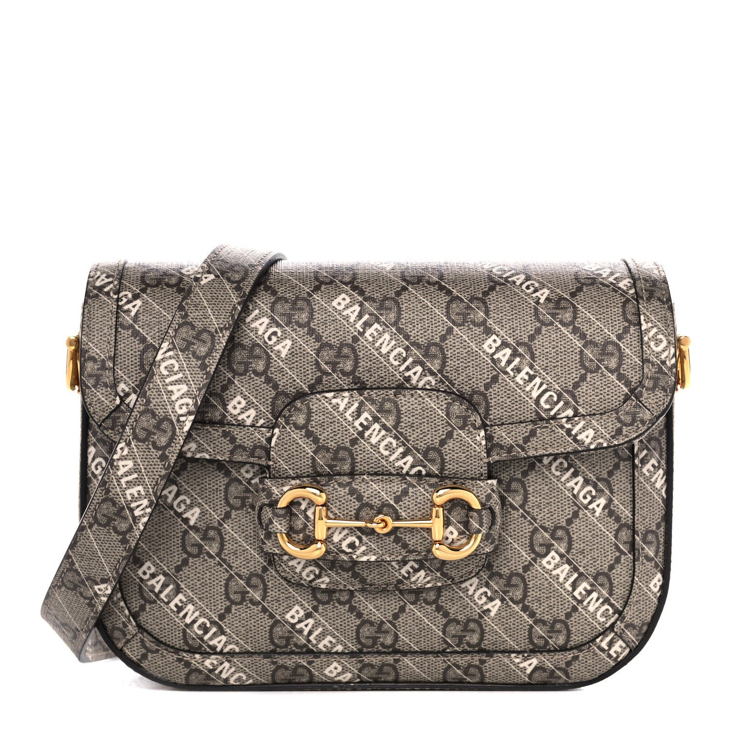 Gucci X BALENCIAGA GG Supreme Monogram Web Logo Print Mini Horsebit 1955 Shoulder Bag Beige Ebony 4 of 16