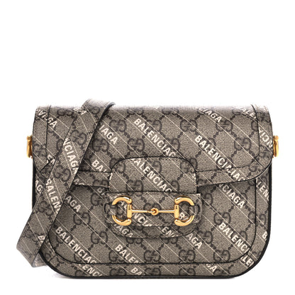 Gucci X BALENCIAGA GG Supreme Monogram Web Logo Print Mini Horsebit 1955 Shoulder Bag Beige Ebony 4 of 16