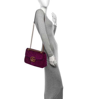 Gucci Velvet Matelasse Medium GG Marmont Shoulder Bag Fuchsia Violet Cyclamen 2 of 10