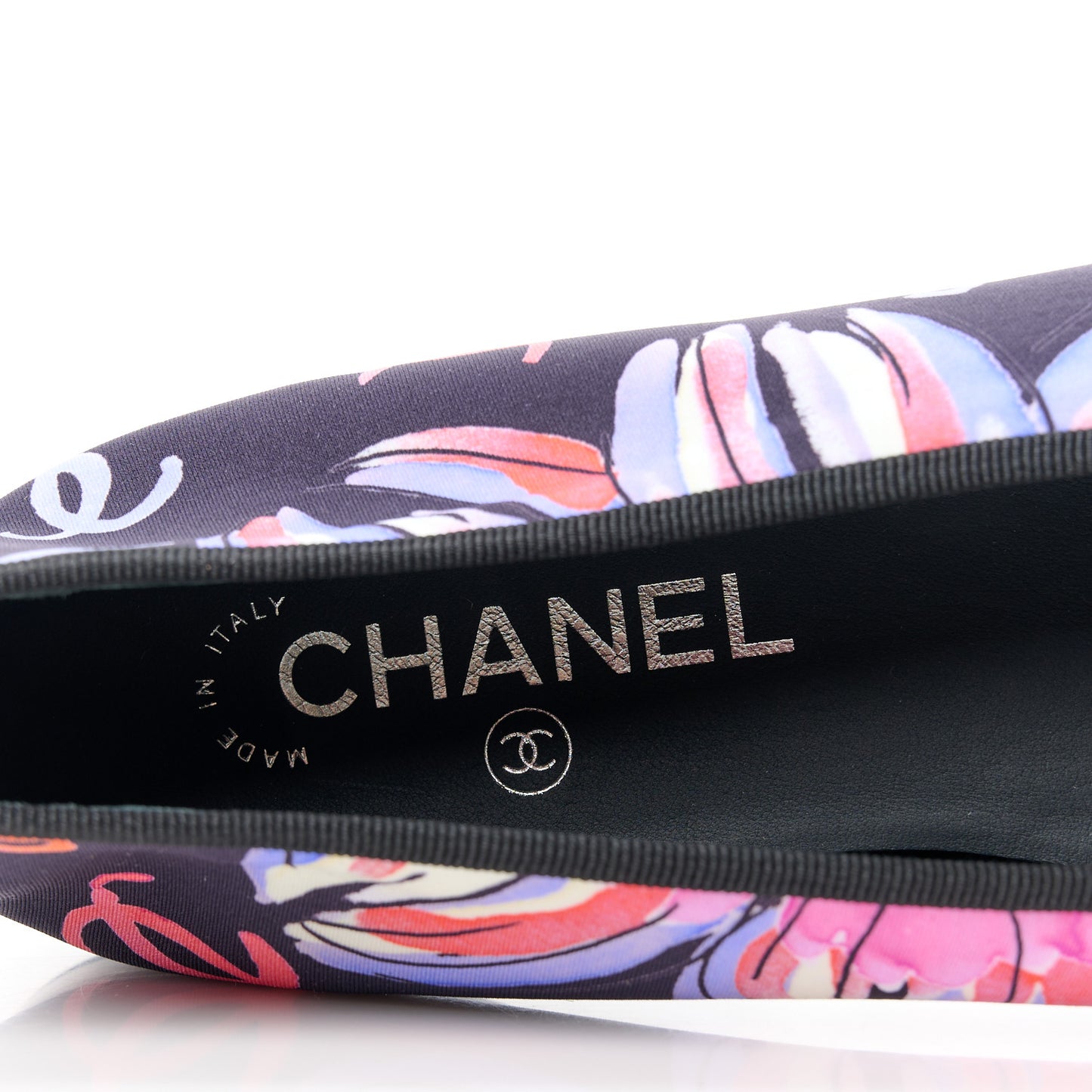 Printed Stretch Jersey Cap Toe Ballerina Flats 39 Black Multicolor