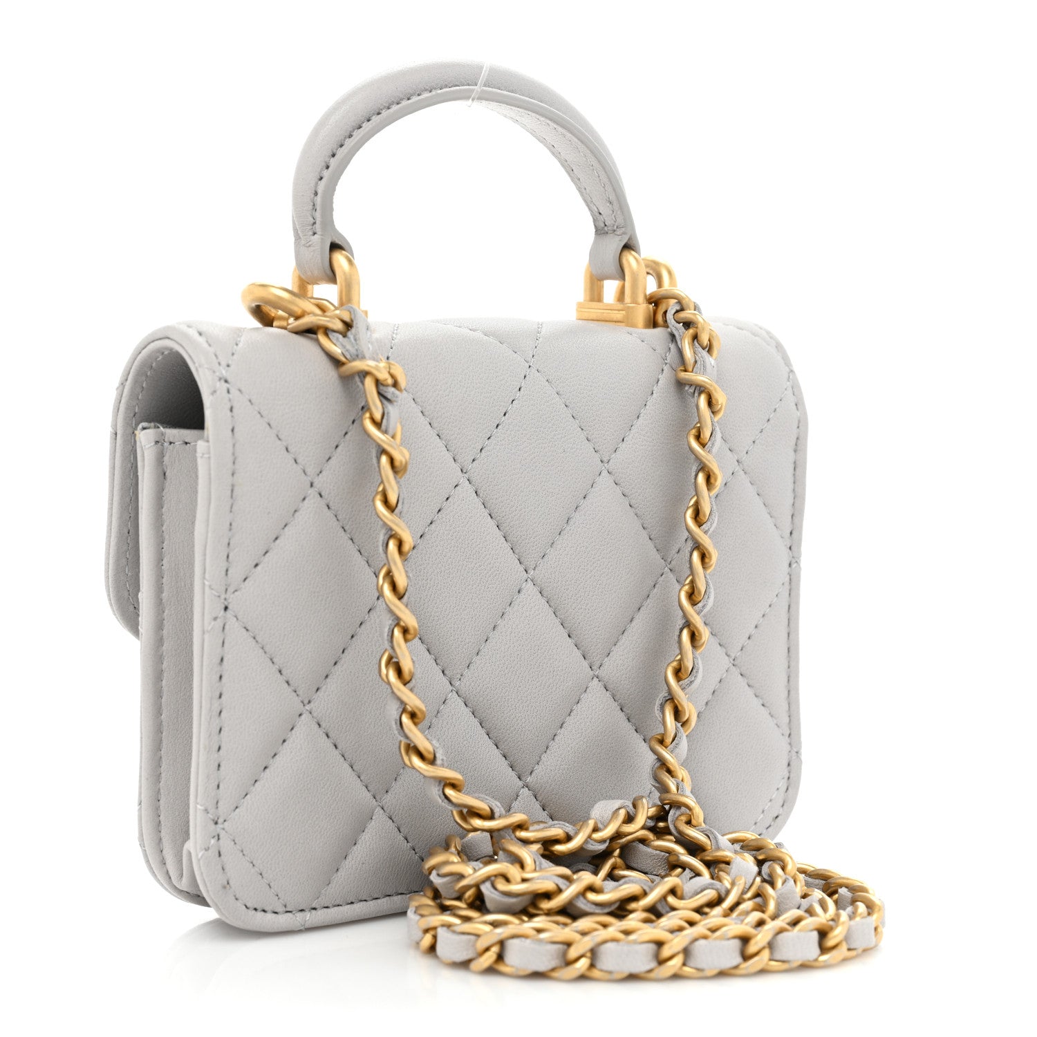 Chanel Lambskin Quilted Top Handle Flap Coin Purse With Chain Grey 3 of 11