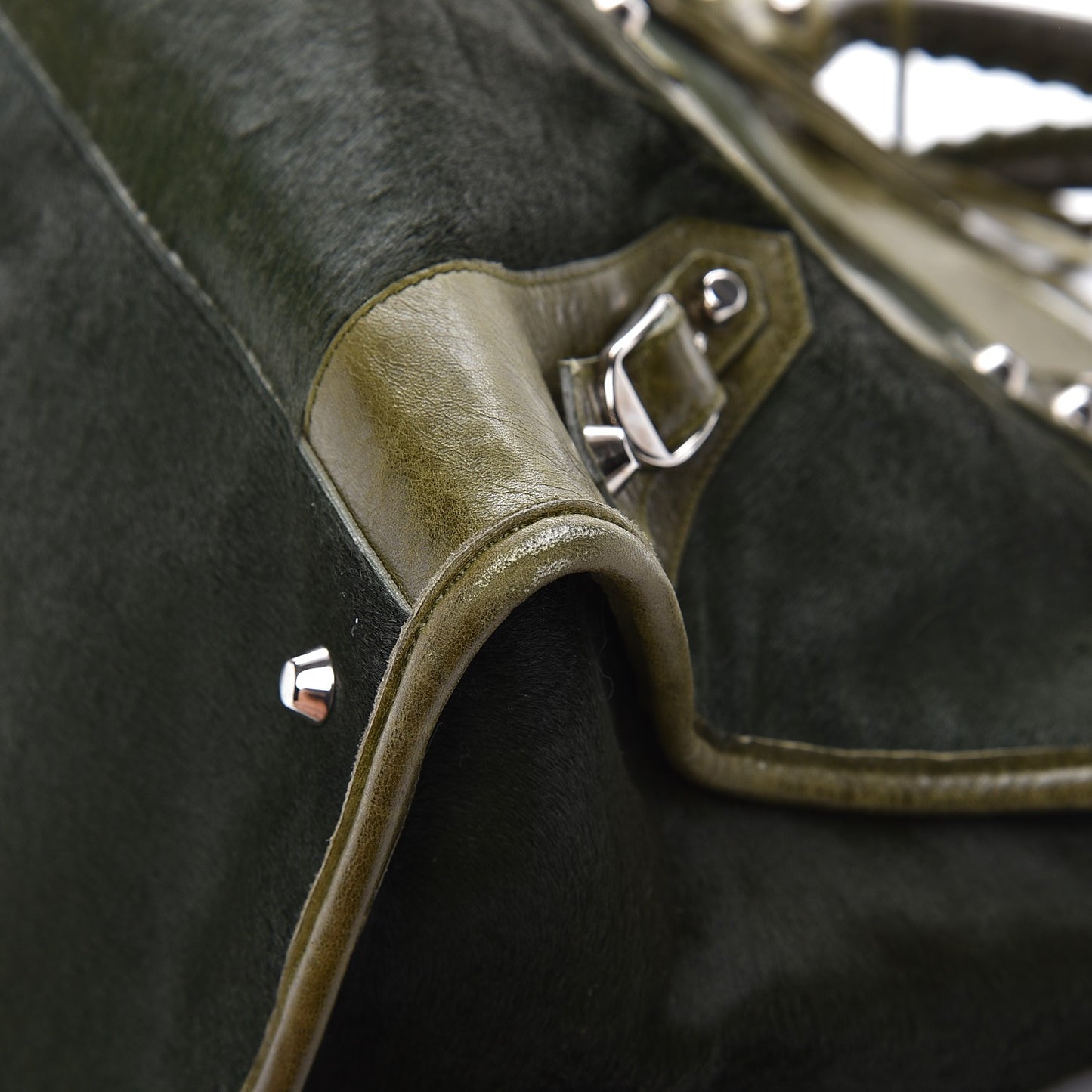 Chevre Pony Hair Classic Hardware Work Olive