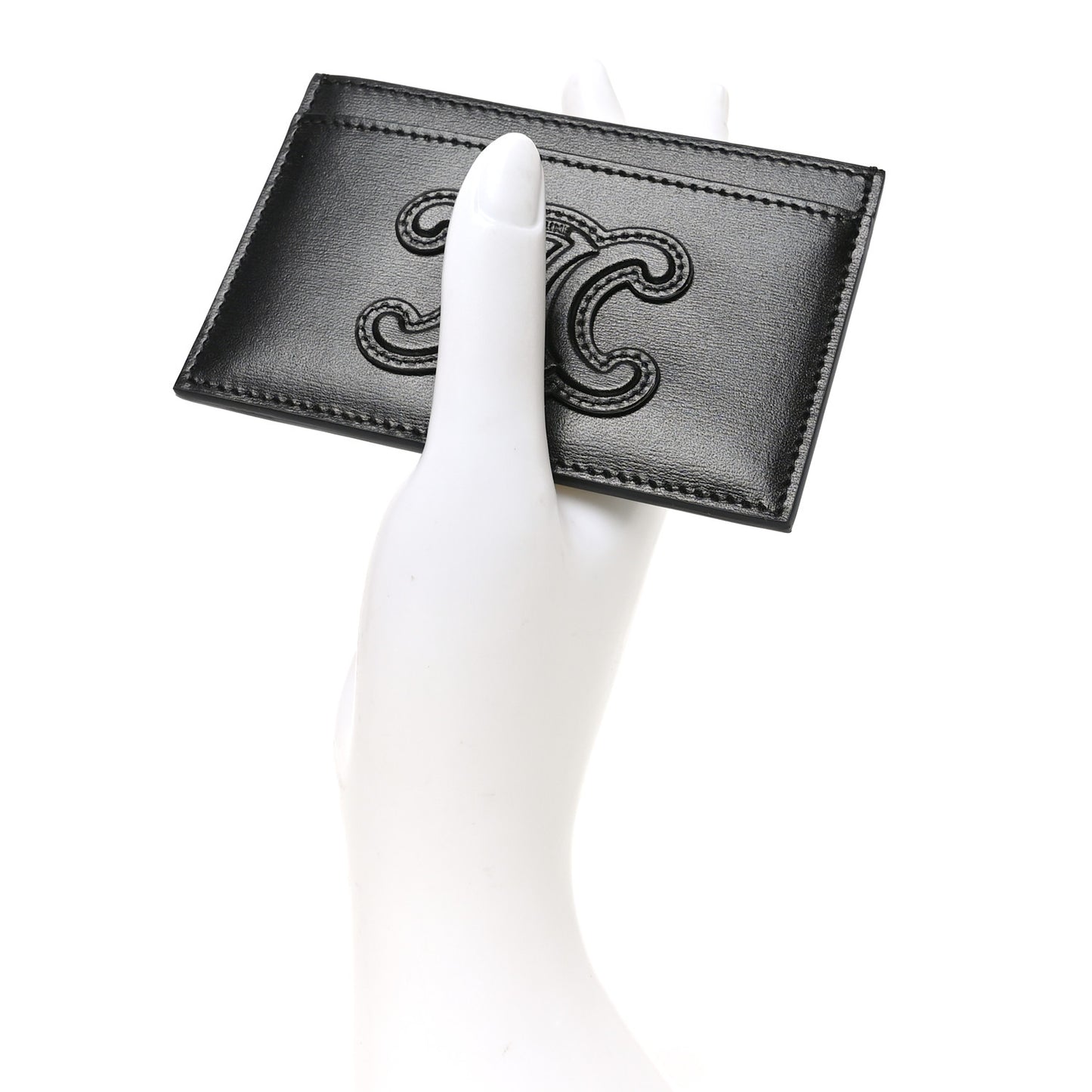 Smooth Lambskin Triomphe Card Holder Black