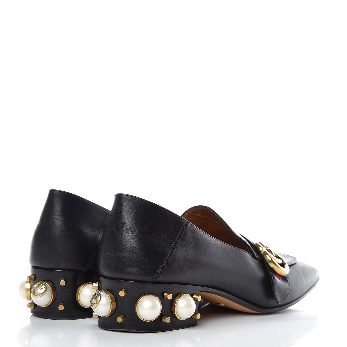 Betis Glamour Calfskin Web Pearl Embellished Peyton 35mm Loafer Pumps 39 Black