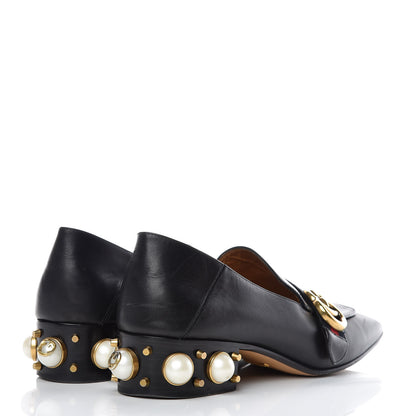 Gucci Betis Glamour Calfskin Web Pearl Embellished Peyton 35mm Loafer Pumps 39 Black 4 of 18