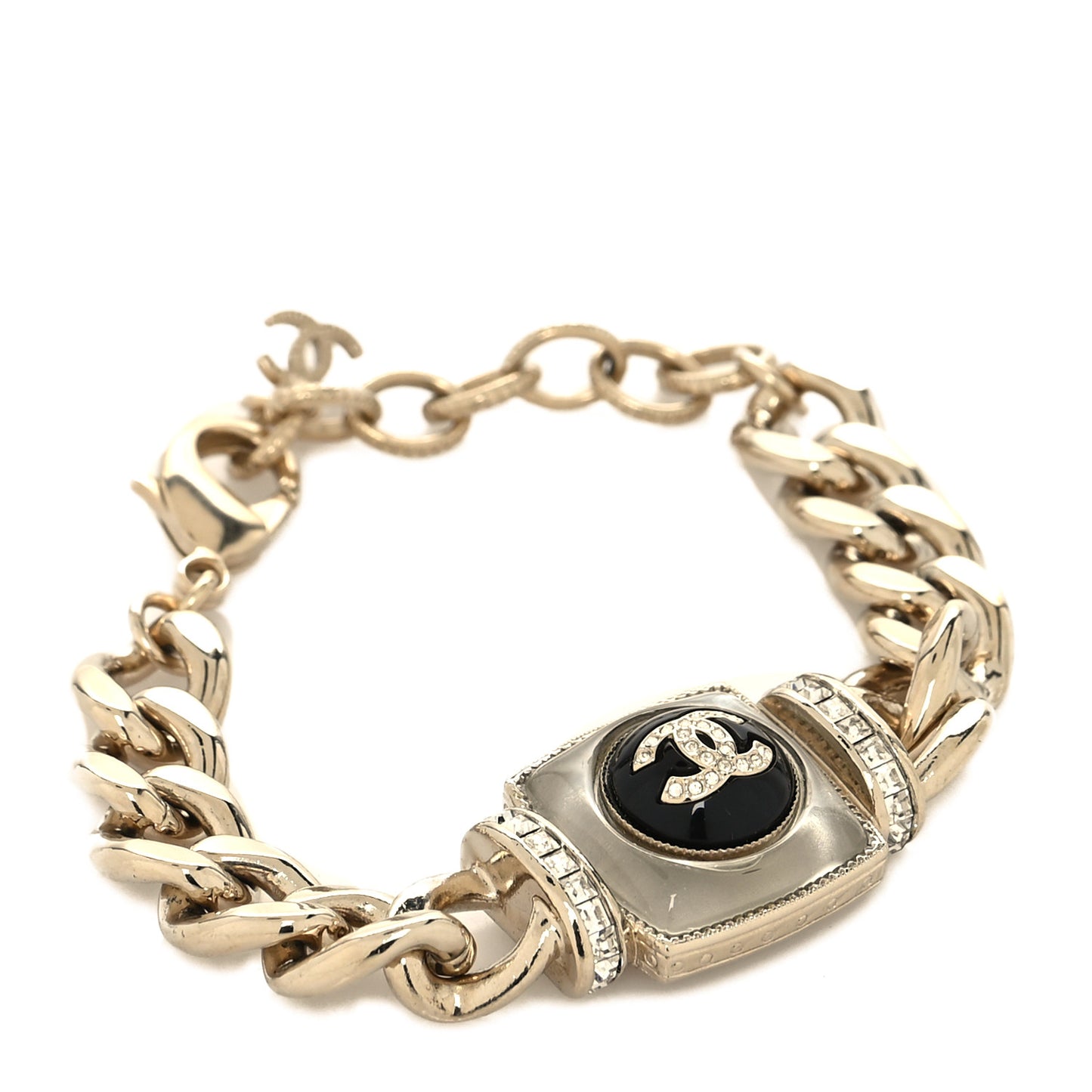 Metal Resin Crystal Chain CC Bracelet Gold