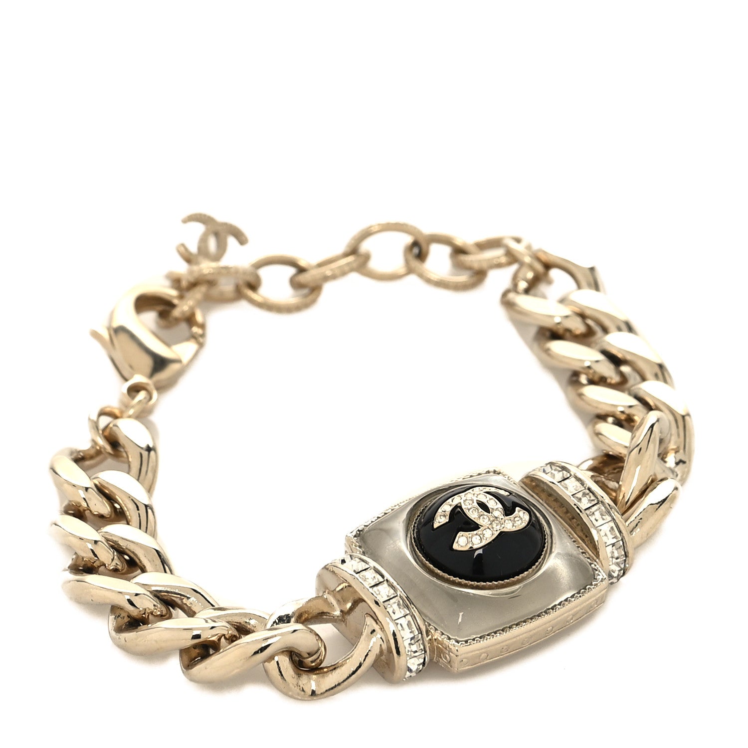 Chanel Metal Resin Crystal Chain CC Bracelet Gold 1 of 5
