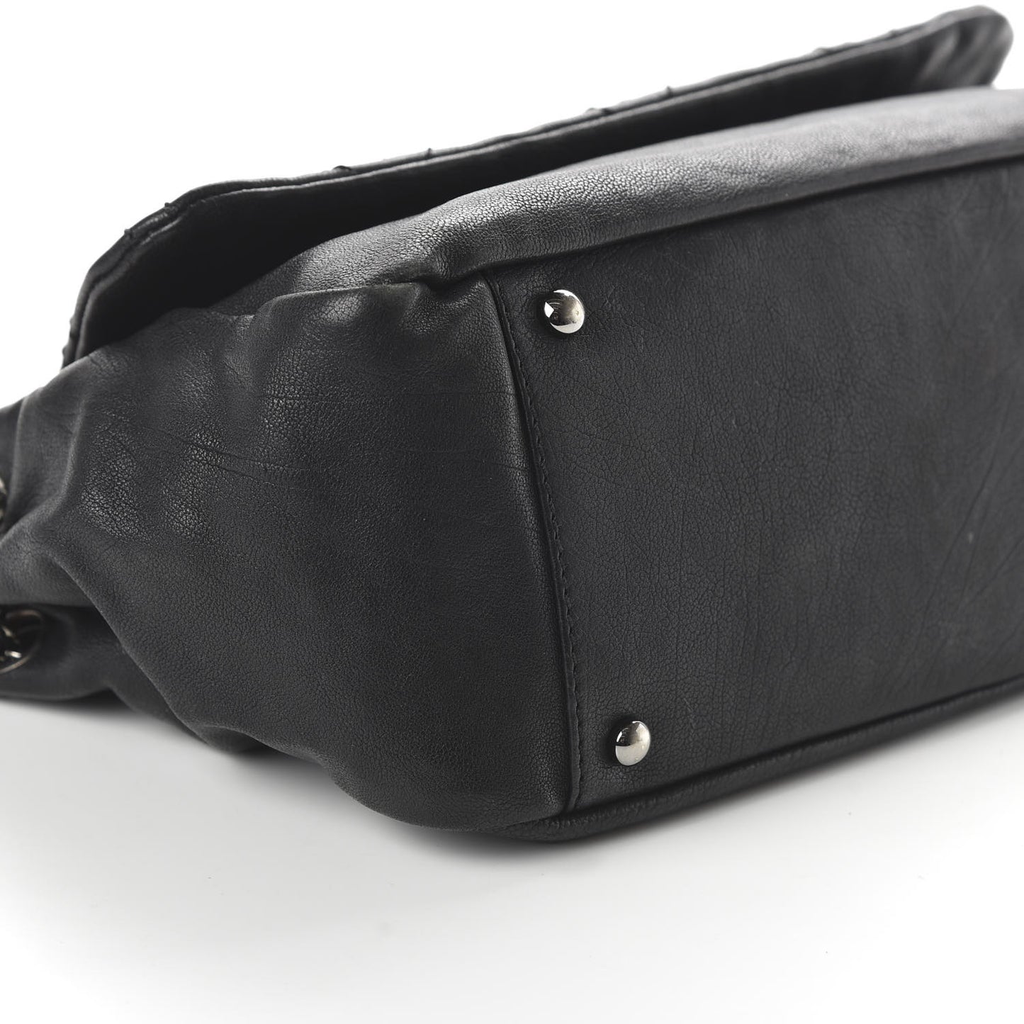 Calfskin Diamond Stitch Accordion Flap Black