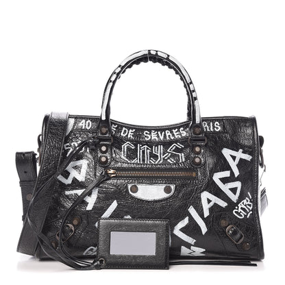 Balenciaga Agneau Classic Hardware Graffiti All Over S City Black 1 of 9