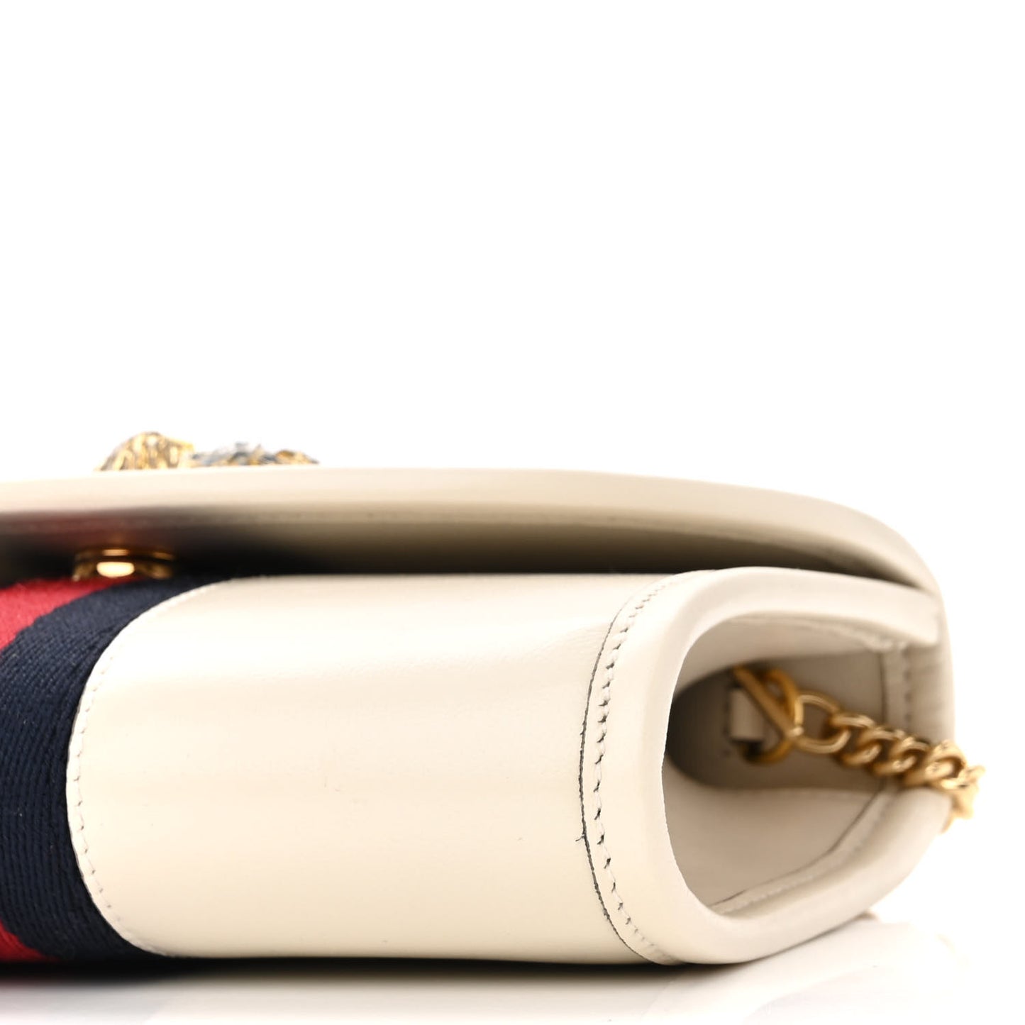 Textured Calfskin Web Mini Rajah Slim Flap Shoulder Bag Mystic White