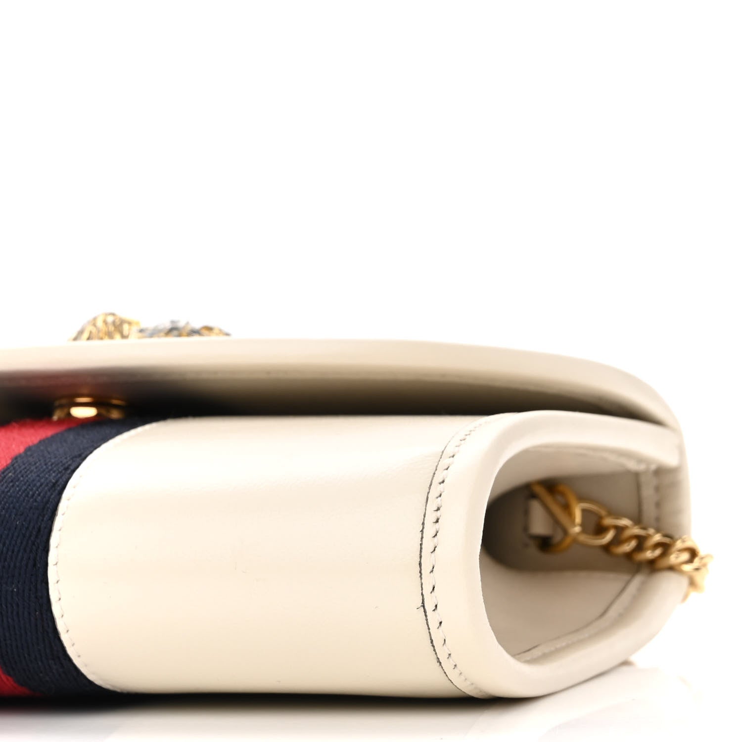 Gucci Textured Calfskin Web Mini Rajah Slim Flap Shoulder Bag Mystic White 10 of 11