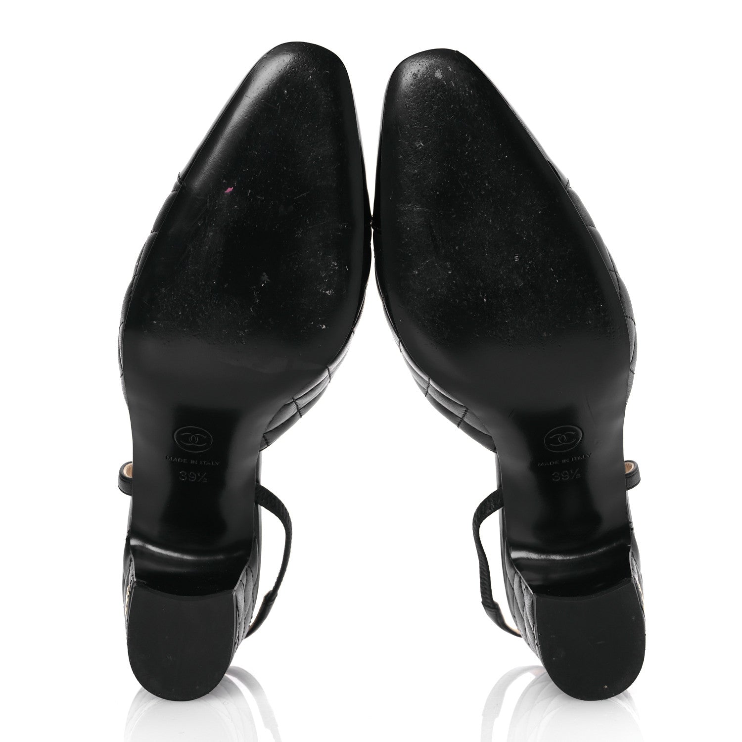 Chanel Lambskin Patent Calfskin Quilted Cap Toe CC Slingback Pumps 39.5 Black 6 of 10