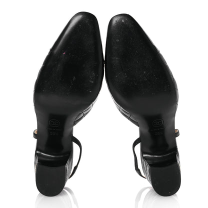 Chanel Lambskin Patent Calfskin Quilted Cap Toe CC Slingback Pumps 39.5 Black 6 of 10