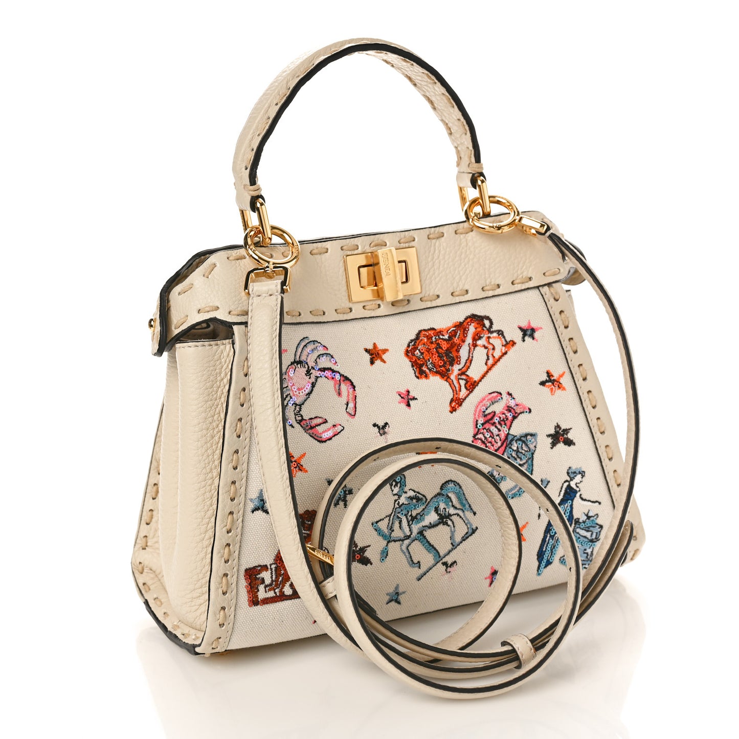 Canvas Cuoio Romano Selleria Astrology Mini Peekaboo Iconic Satchel Camelia