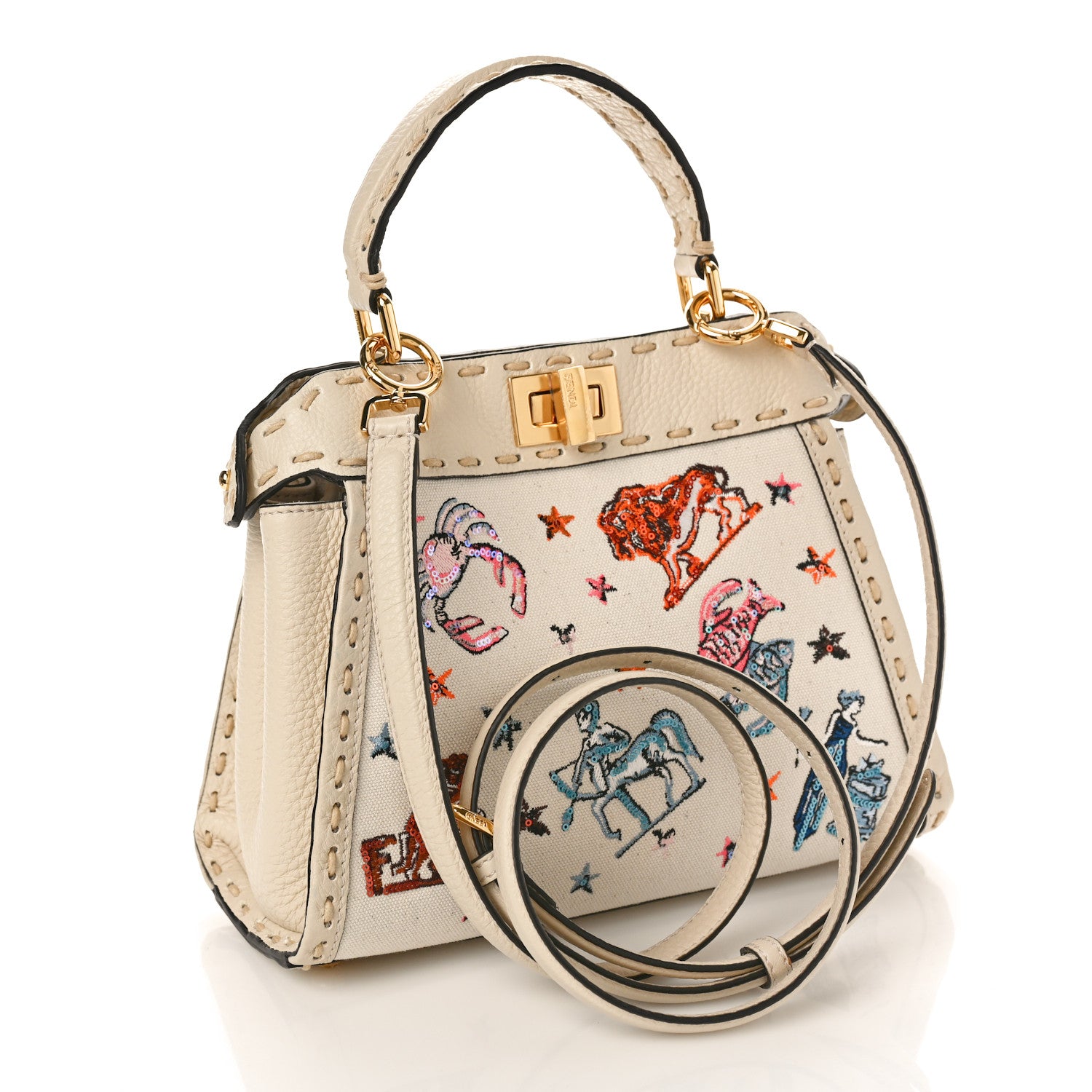 Fendi Canvas Cuoio Romano Selleria Astrology Mini Peekaboo Iconic Satchel Camelia 2 of 8