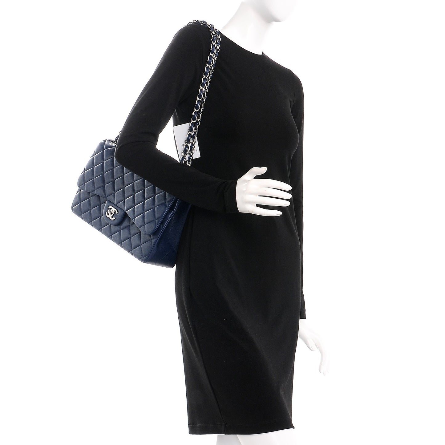 Caviar Quilted Jumbo Double Flap Navy