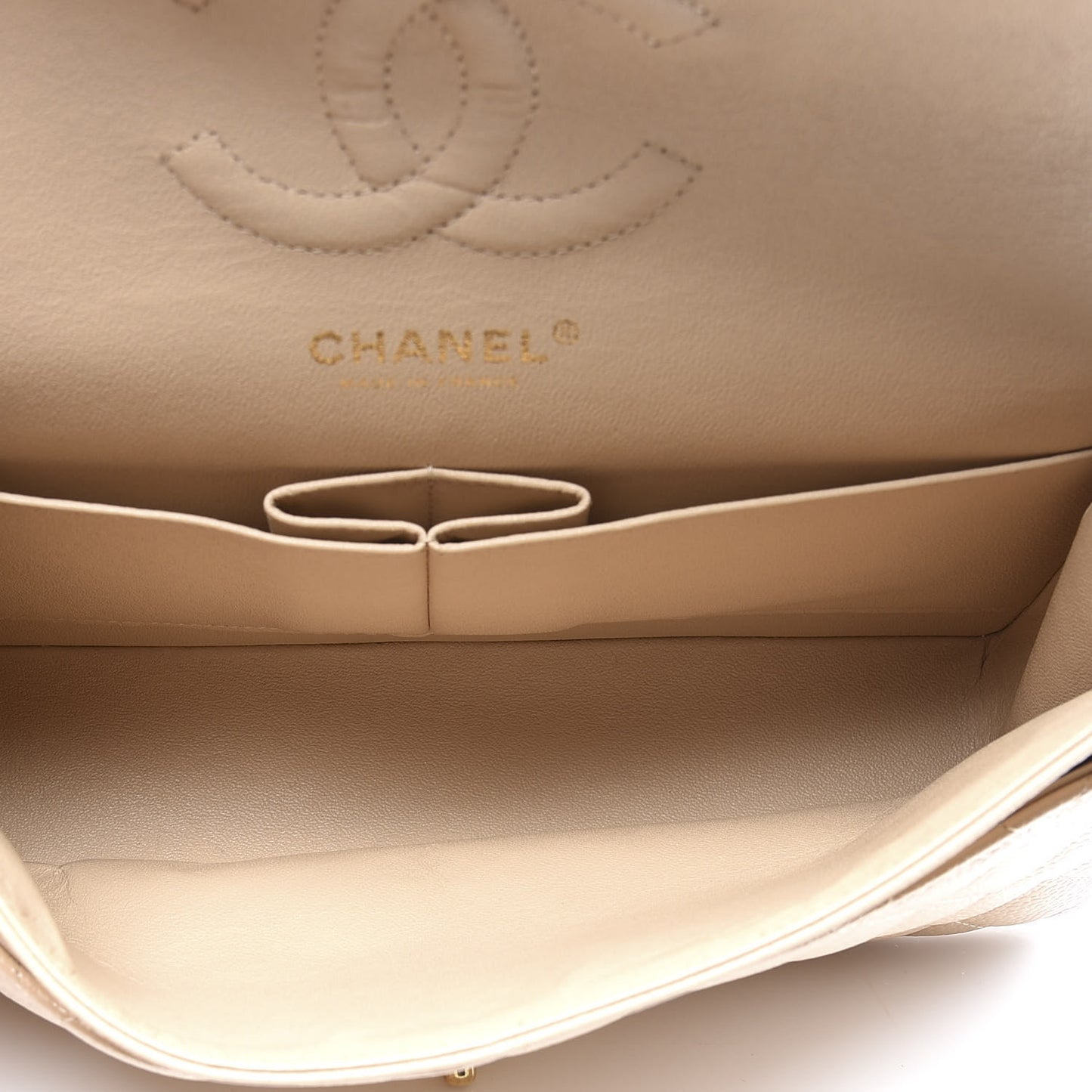 Caviar Quilted Medium Double Flap Beige Clair