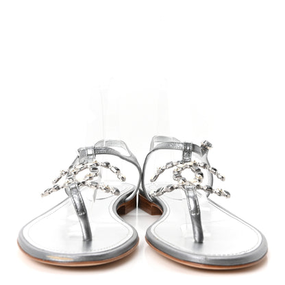 Chanel Metallized Lambskin CC Crystal Thong Sandals 38 Silver 3 of 9