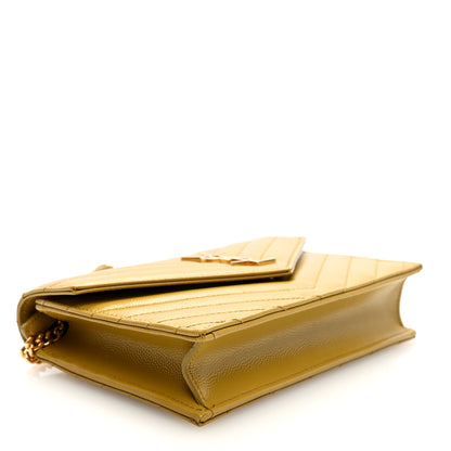 Saint Laurent Grain De Poudre Matelasse Chevron Monogram Envelope Chain Wallet Saffran 4 of 9