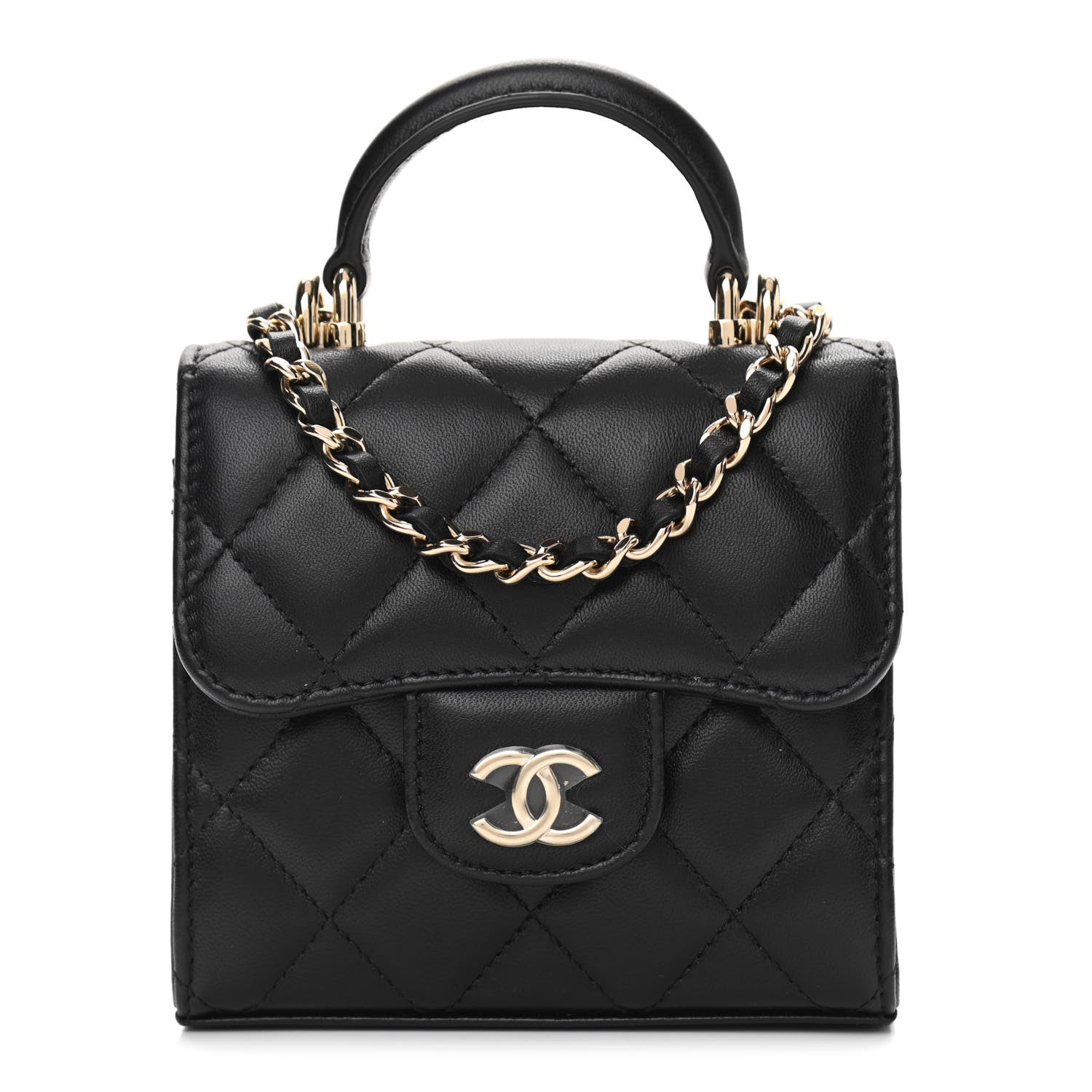 Chanel Lambskin Quilted Top Handle Flap Clutch With Chain Black 1 of 12