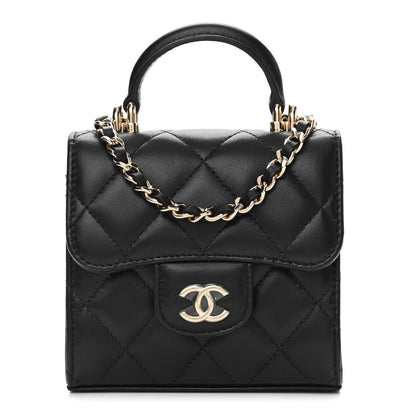 Chanel Lambskin Quilted Top Handle Flap Clutch With Chain Black 1 of 12
