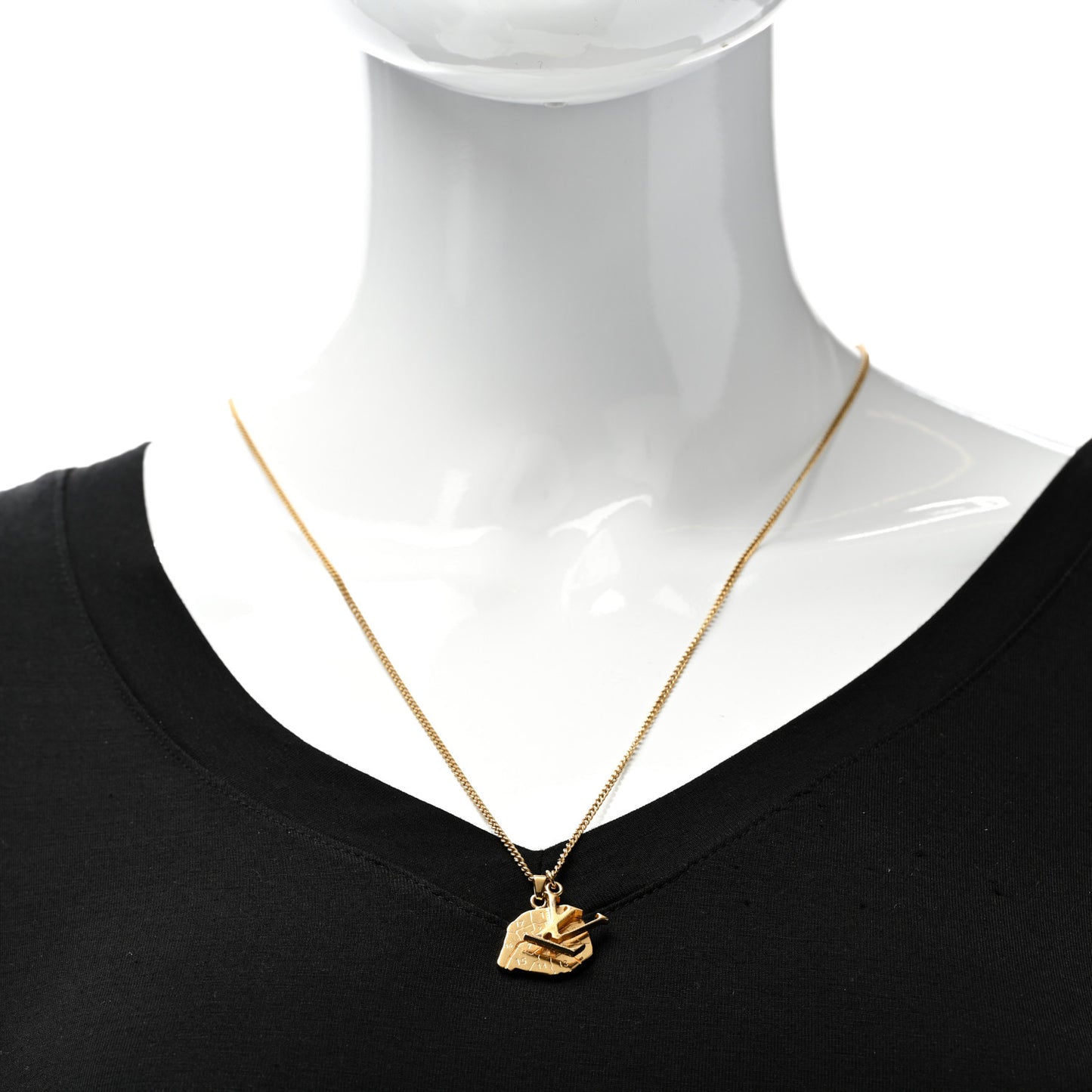 Metal Crystal LV Paris Map Necklace Gold