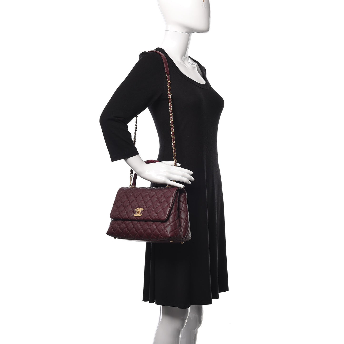 Caviar Elaphe Quilted Small Coco Handle Flap Burgundy