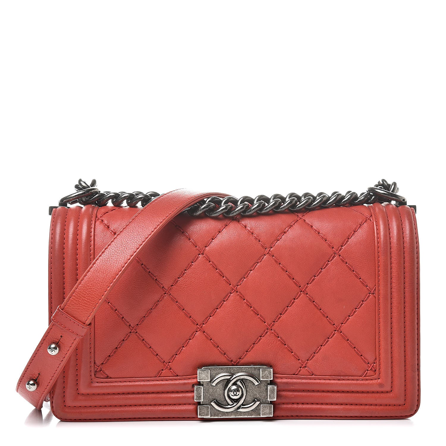 Chanel Calfskin Quilted Double Stitch Medium Boy Flap Red 1 of 21