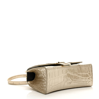 Balenciaga Metallic Shiny Calfskin Crocodile Embossed Hourglass Top Handle Bag XS Light Gold 6 of 23