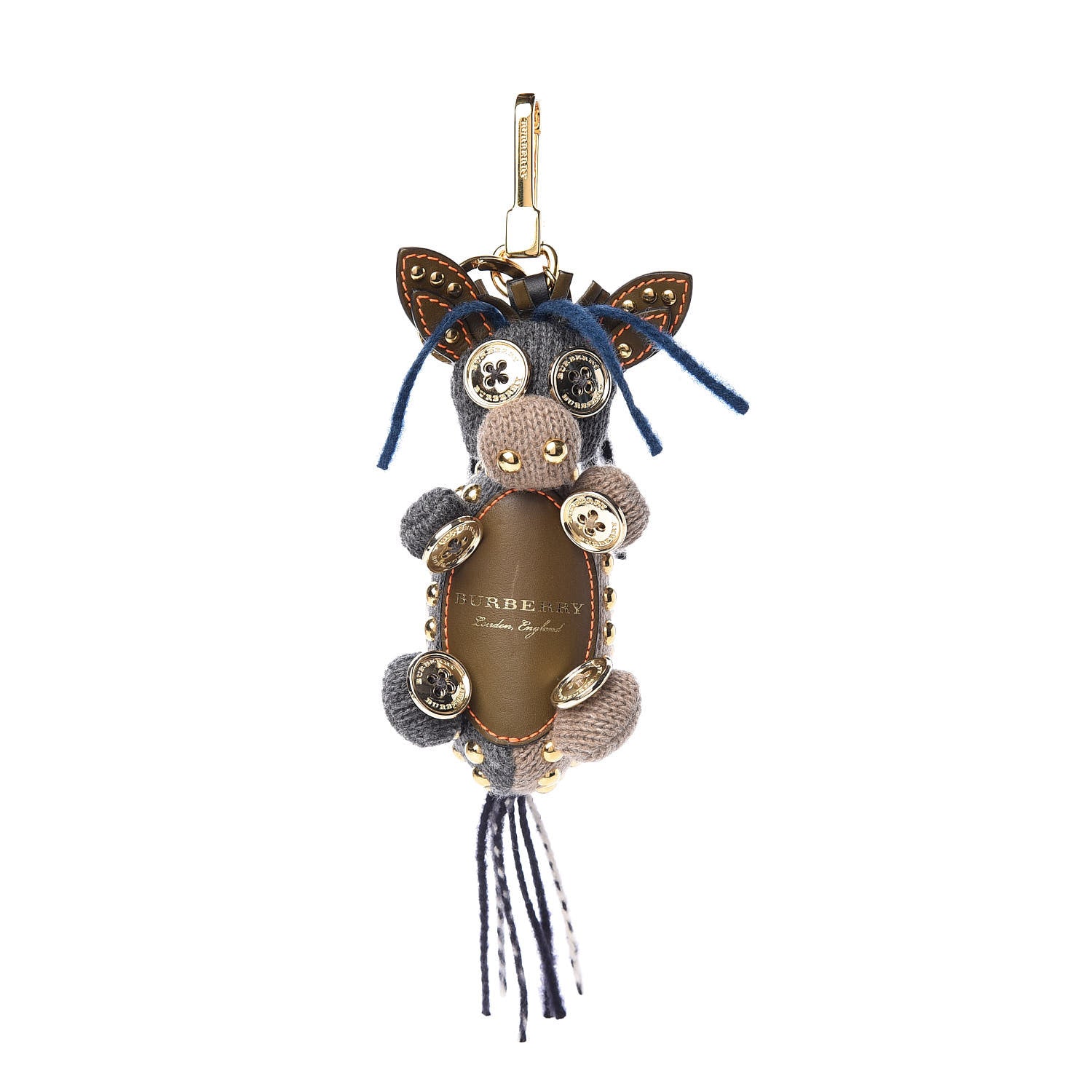 Burberry Calfskin Wool Cashmere Studded Mabel The Donkey Bag Charm Grey Multicolor 1 of 5