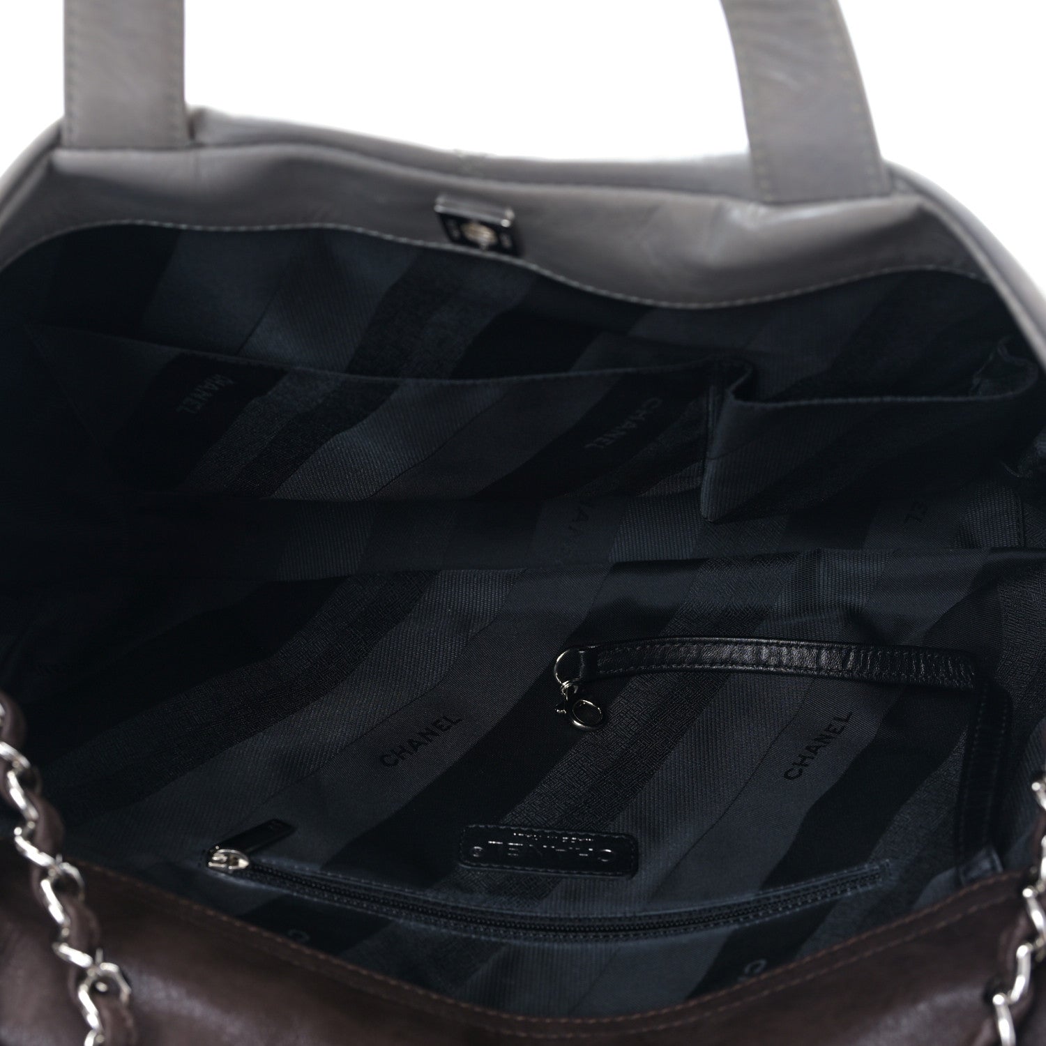 Chanel Glazed Calfskin Quilted Portobello Tote Grey Dark Brown 5 of 9