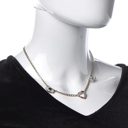 Chanel Crystal Eye Heart CC Charm Necklace Gold Silver 2 of 6