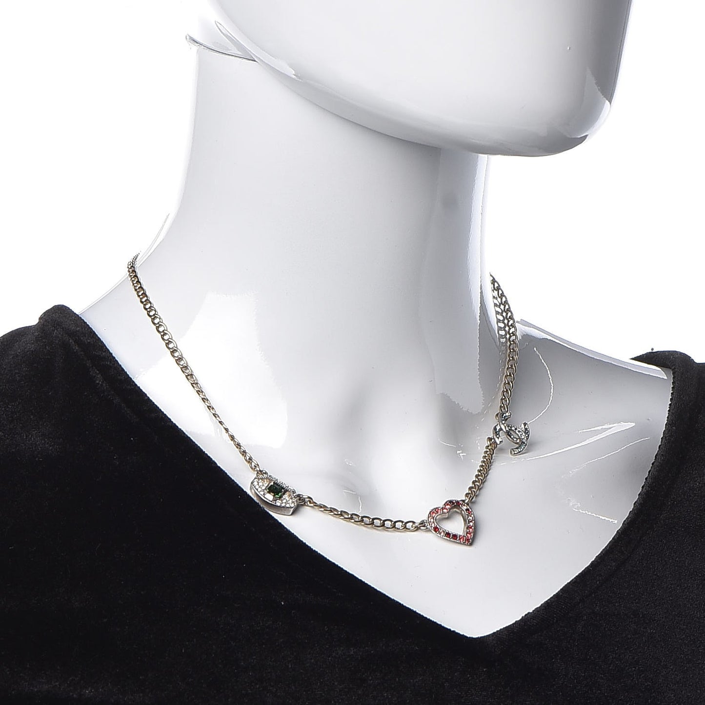Crystal Eye Heart CC Charm Necklace Gold Silver