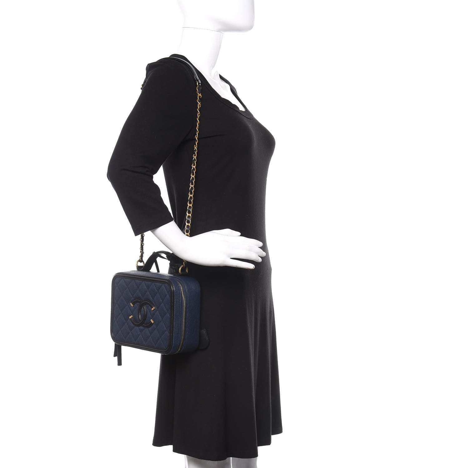Chanel Caviar Quilted Medium CC Filigree Vanity Case Navy Black 2 of 10
