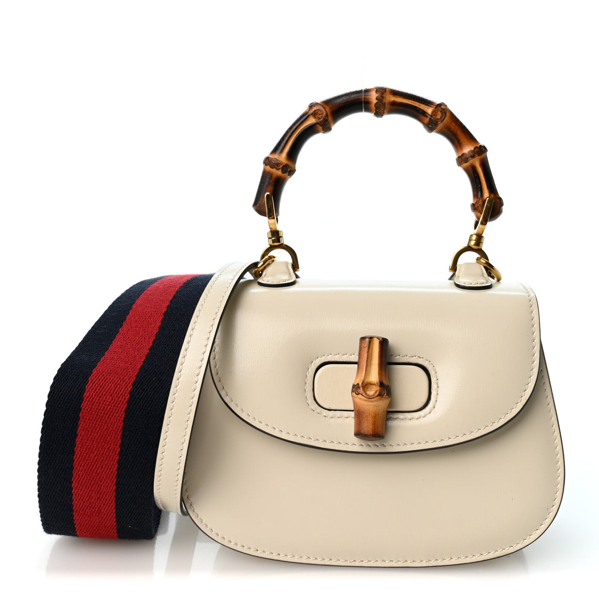 Boarded Dyana Lux Calfskin Web Mini Bamboo 1947 Top Handle Bag Mystic White