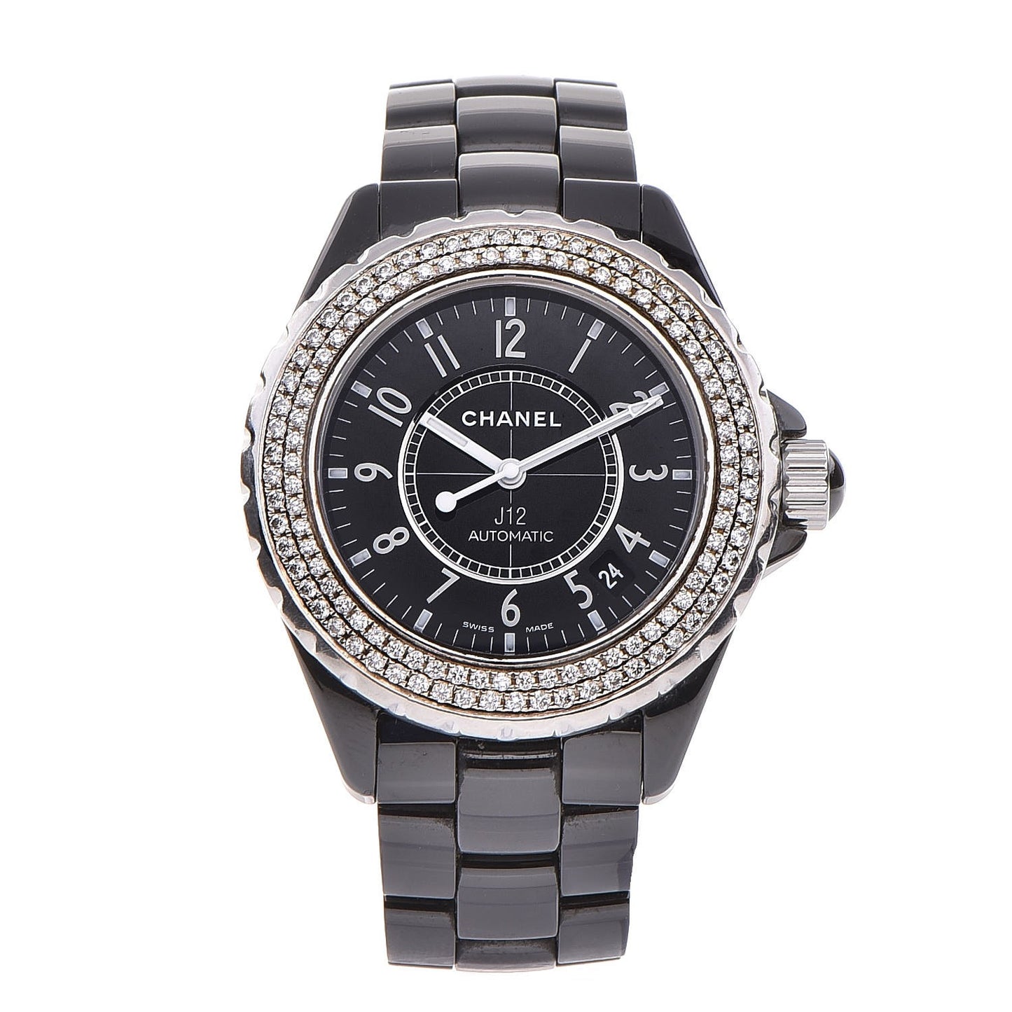 Stainless Steel Ceramic Diamond Pave Bezel 38mm J12 Automatic Watch Black