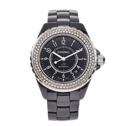 Chanel Stainless Steel Ceramic Diamond Pave Bezel 38mm J12 Automatic Watch Black 1 of 7