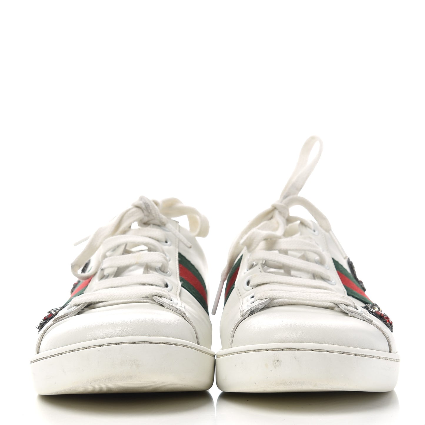 Calfskin Web Studded Arrow Ace Sneakers 38 White