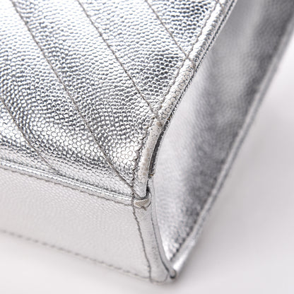 Saint Laurent Metallic Grain De Poudre Matelasse Medium Monogram Satchel Silver 10 of 19