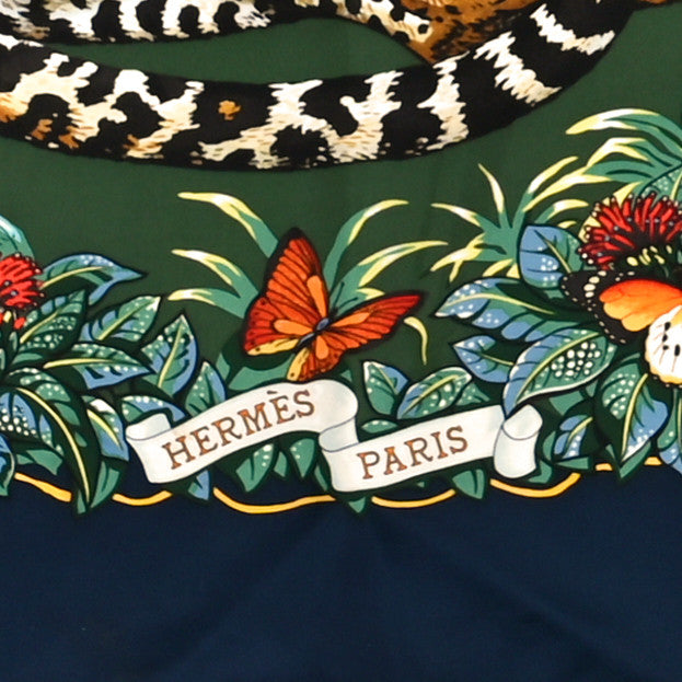 Silk Jungle Love Scarf 90 Marine Vert Orange
