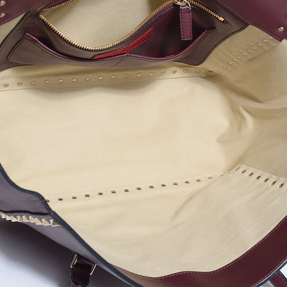 Valentino Garavani Vitello Large Rockstud Flap Double Handle Satchel Cremisi 5 of 9