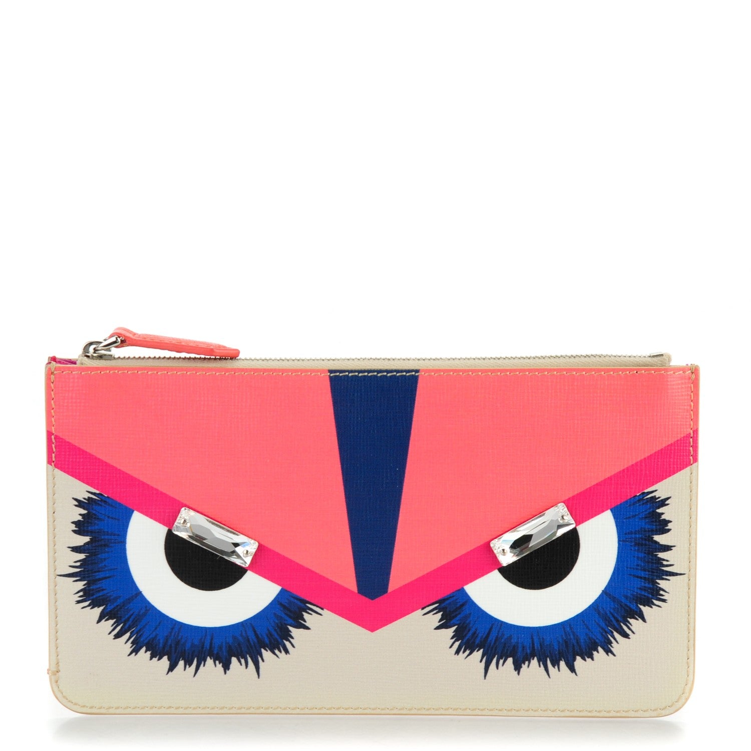 Fendi Vitello Elite Crystal Eye Monster Zip Pouch Bellini Multicolor 1 of 7