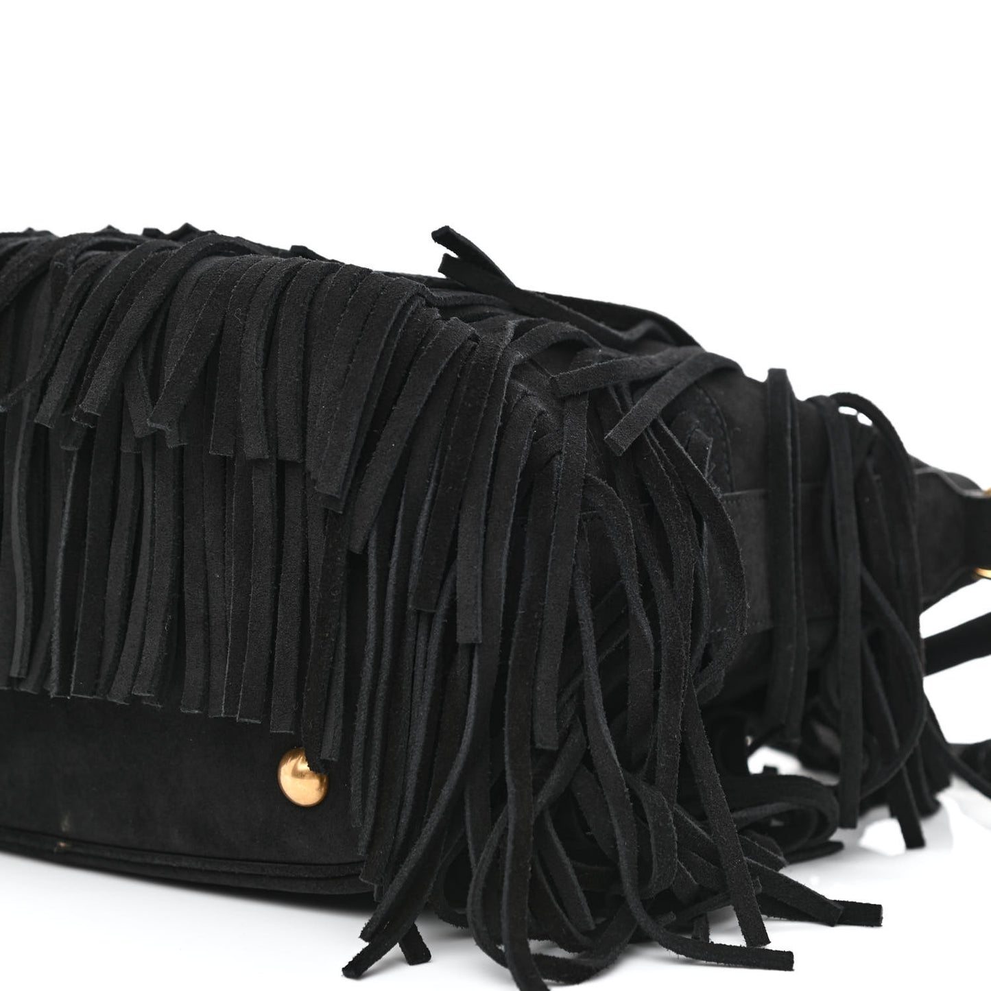 Suede Calfskin Small Emmanuelle Fringe Bucket Bag Black