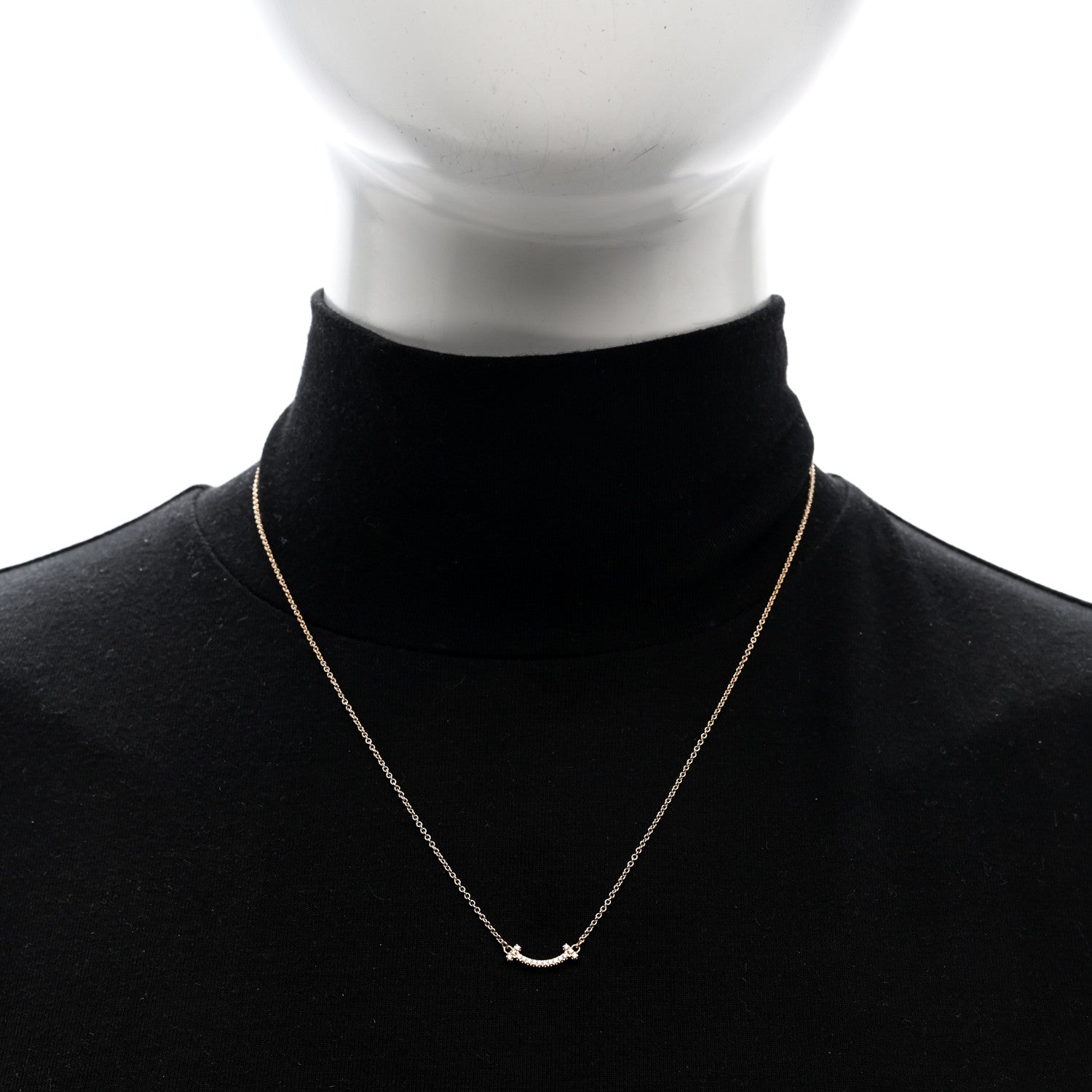 Tiffany 18K Rose Gold Diamond Mini T Smile Pendant Necklace 2 of 5