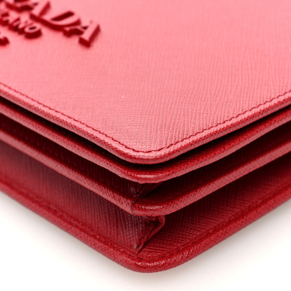 Prada Saffiano Lux Monochrome Chain Wallet Fuoco 10 of 10