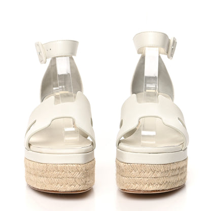 Hermes Goatskin Elda Espadrille Wedge Sandals 35 White 2 of 9