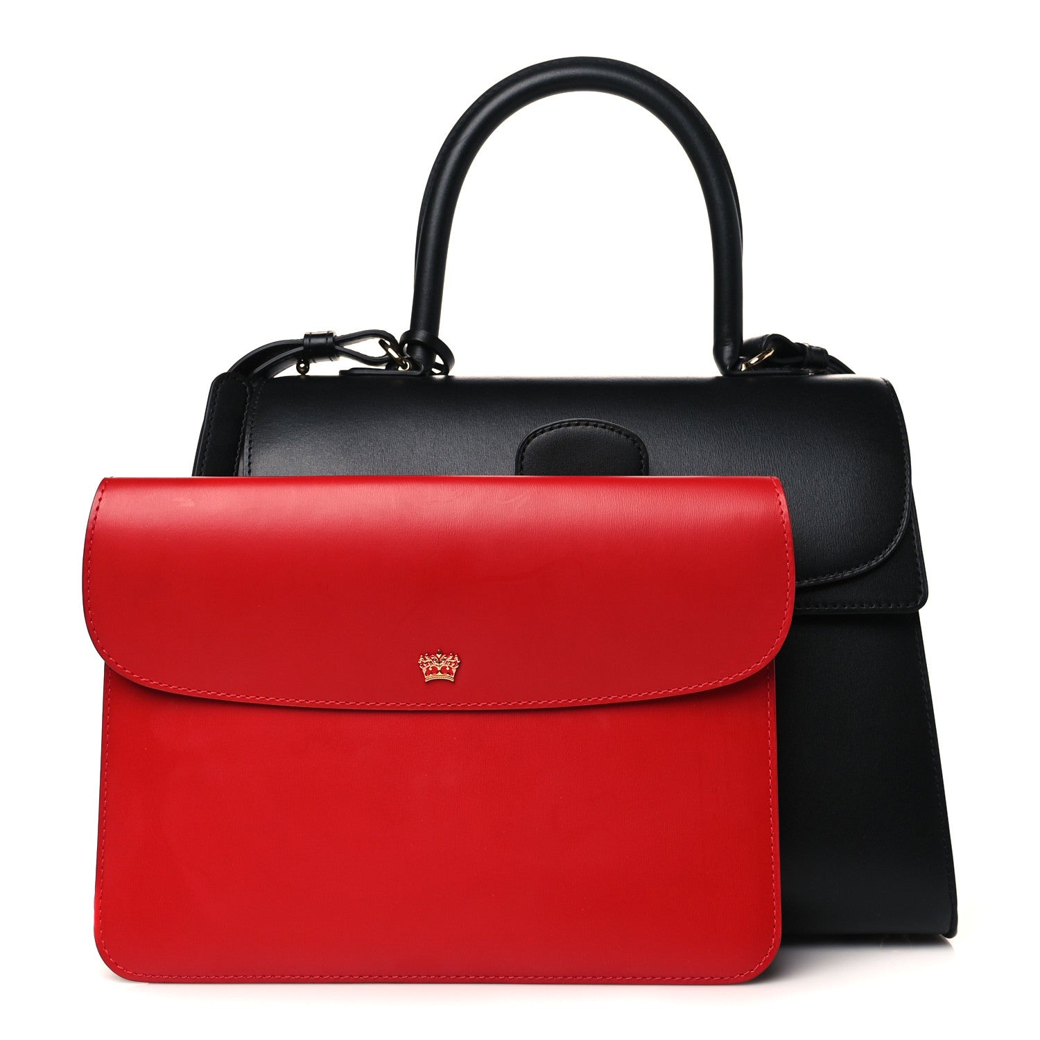 Delvaux Box Calfskin MM Brillant Pocket Satchel Black Red 1 of 10