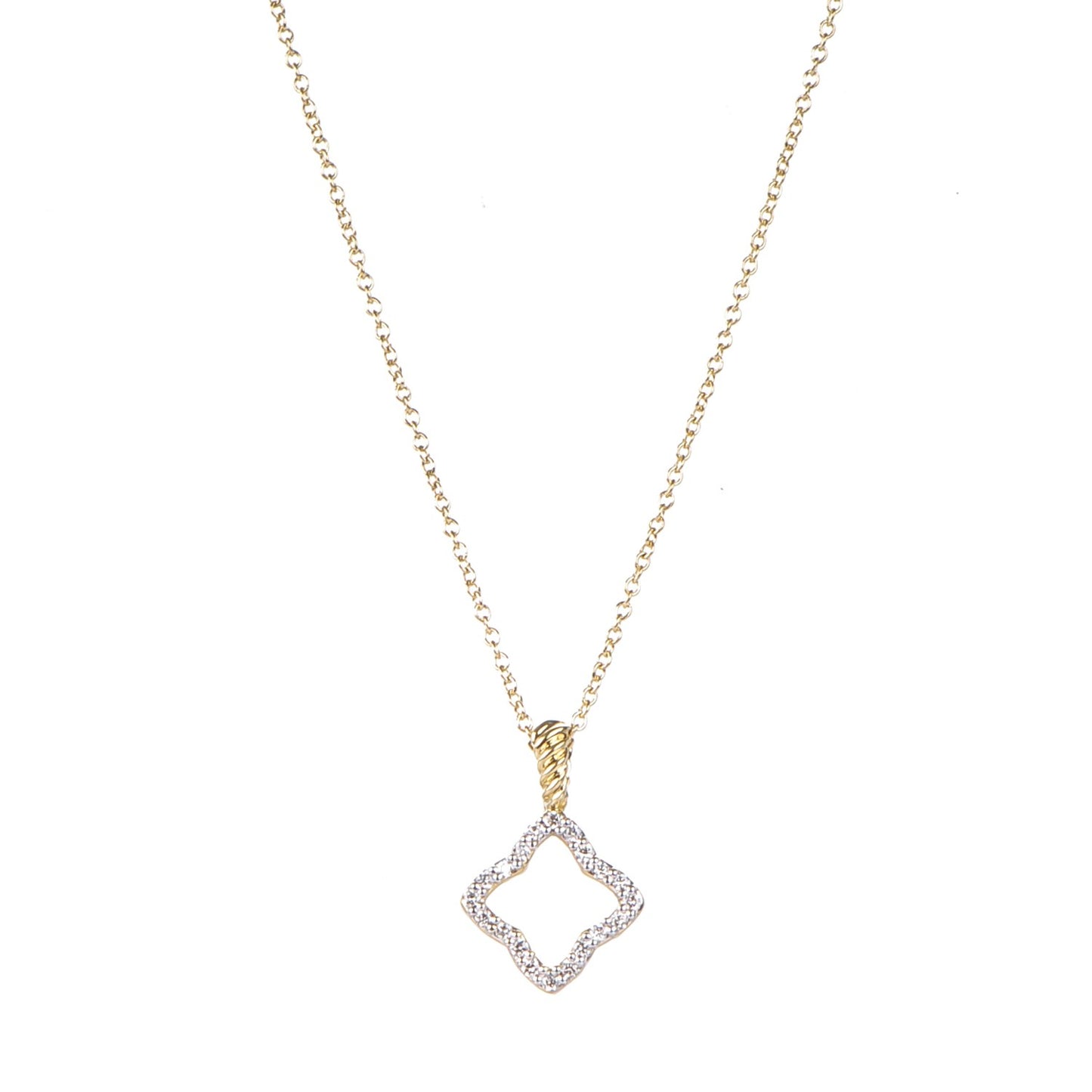 18K Yellow Gold Diamond Cable Collectibles Quatrefoil Pendant Necklace
