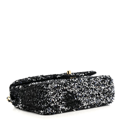 Chanel Sequin Quilted Small Single Flap Black White Grey 4 of 11