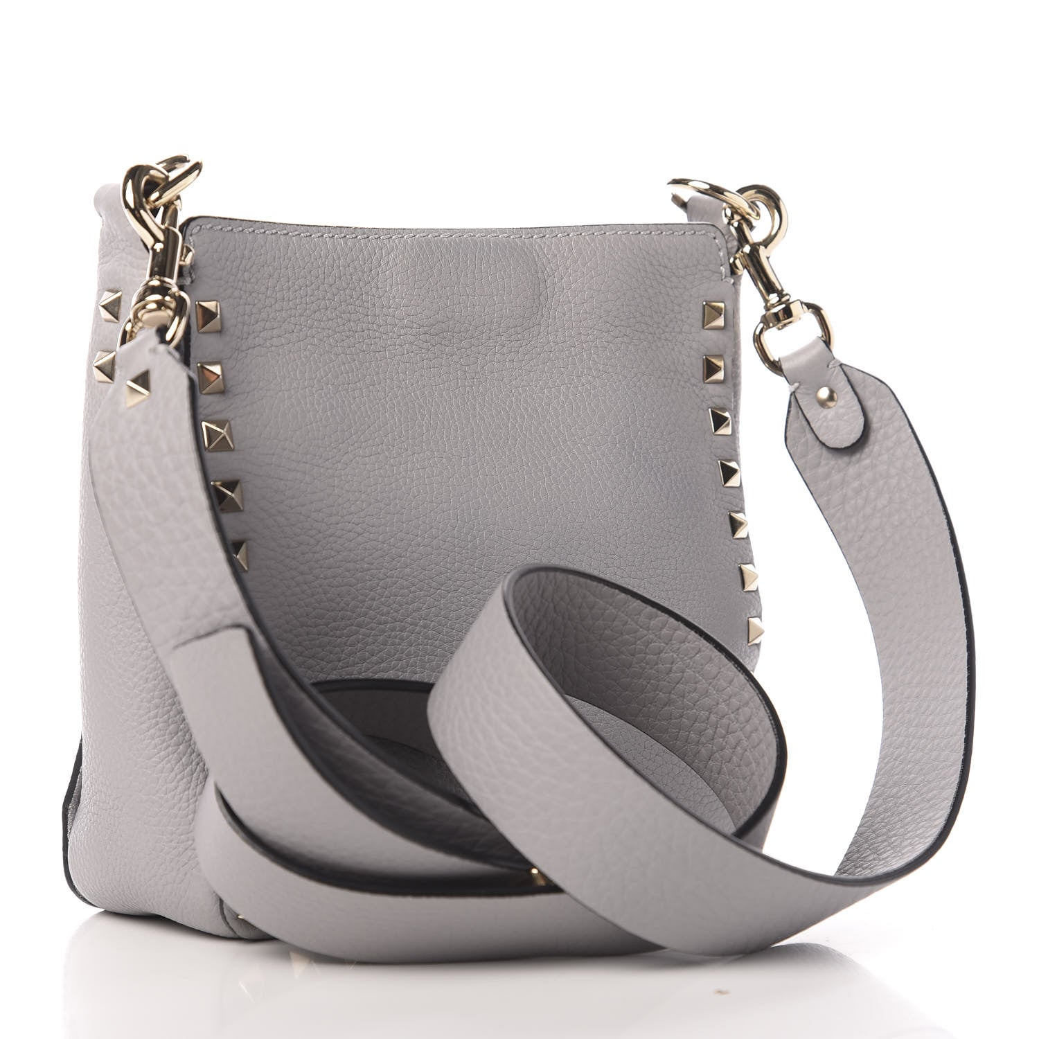 Valentino Garavani Pebbled Calfskin Mini Rockstud Flip-Lock Messenger Bag Pastel Grey 3 of 9